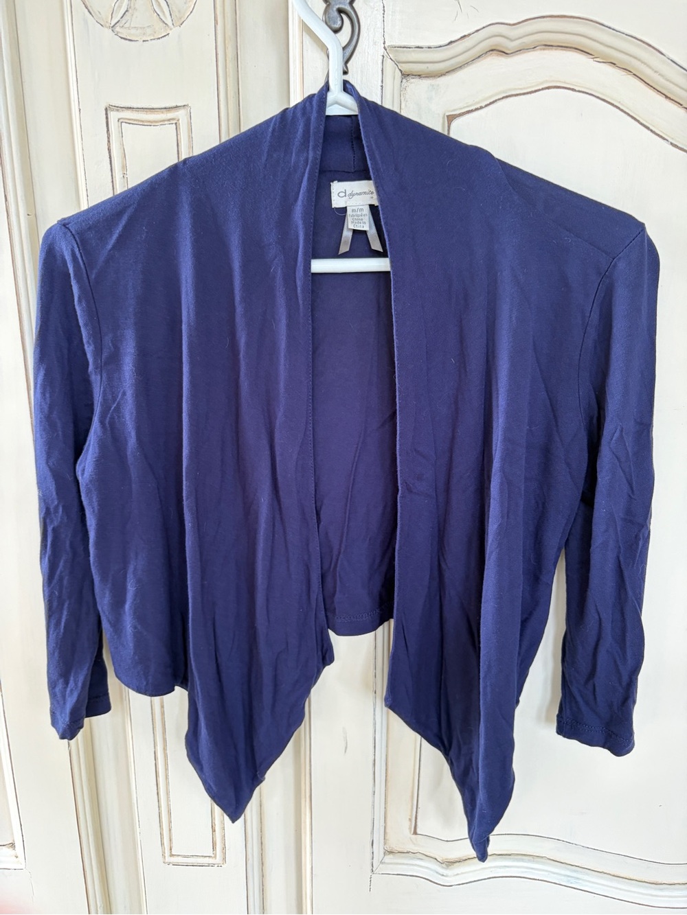 Dynamite Open-Front Draped Cardigan - navy blue